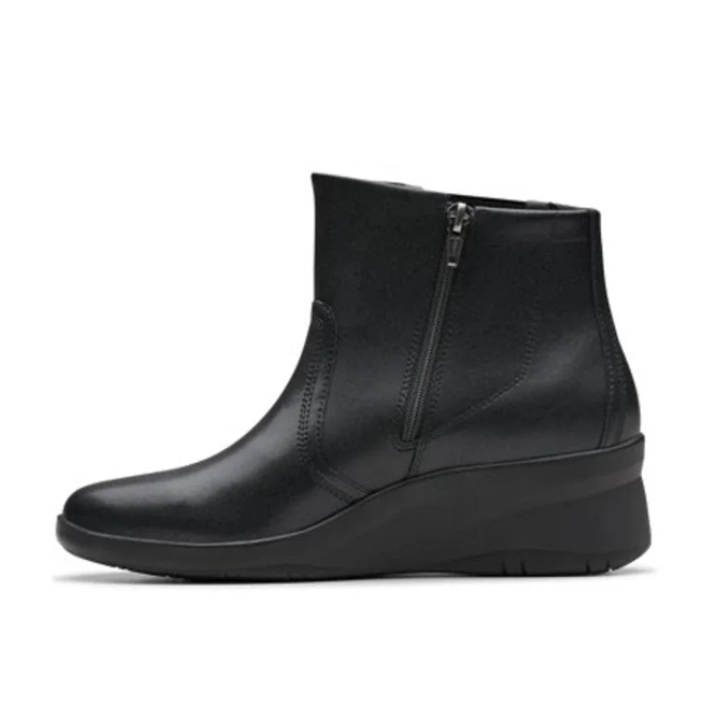 Clarks Suttyn Rae Black Leather Wedge Ankle Boots Womens 9 M‎ 261801384065